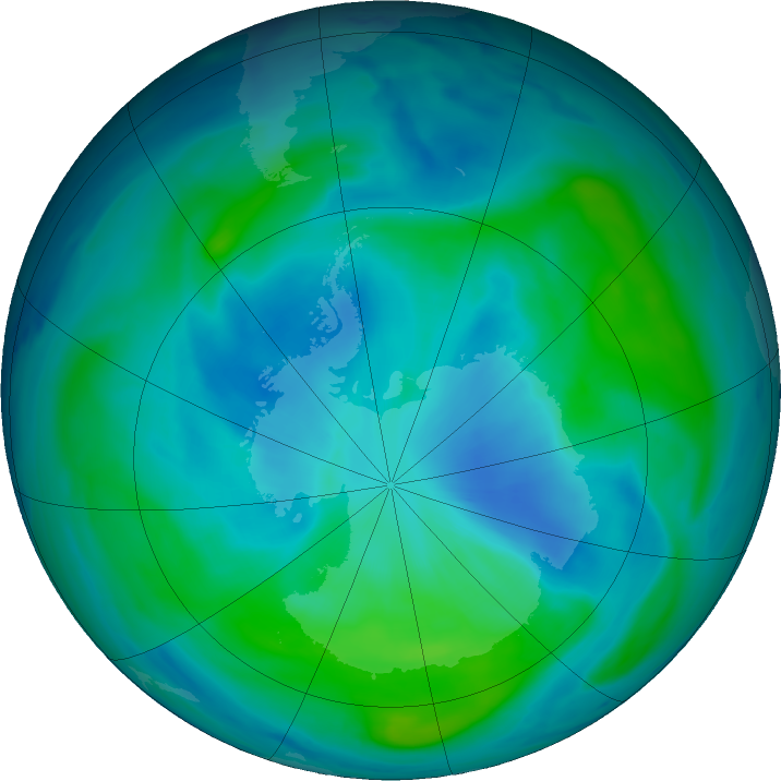 Antarctic ozone map for 01 March 2017